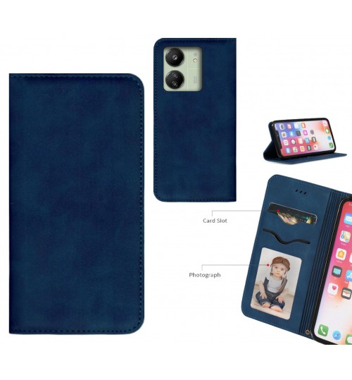 Xiaomi Redmi 13c Case Premium Leather Magnetic Wallet Case - Blue