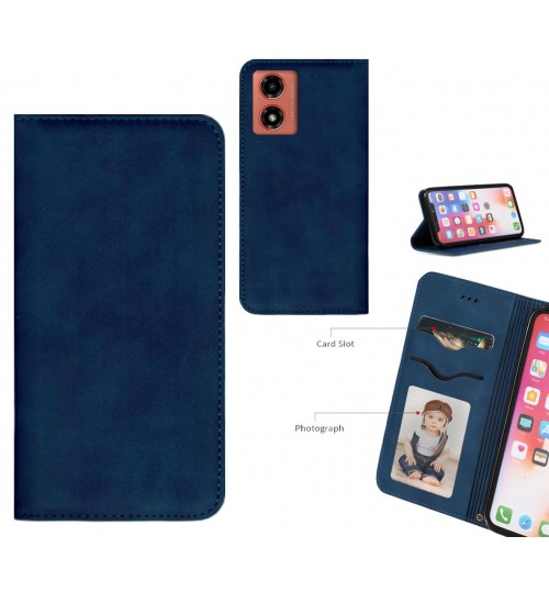 Moto G24 Case Premium Leather Magnetic Wallet Case - Blue