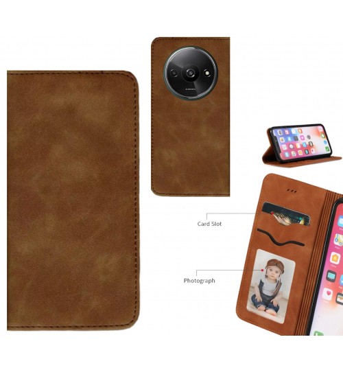 Xiaomi Redmi A3 Case Premium Leather Magnetic Wallet Case - Brown