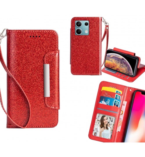 Xiaomi Redmi Note 13 Case Glitter Wallet Case Id Wide Magnetic Closure - Red