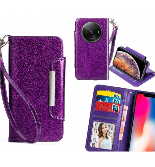 Xiaomi Redmi A3 Case Glitter Wallet Case Id Wide Magnetic Closure - Purple