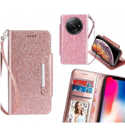 Xiaomi Redmi A3 Case Glitter Wallet Case Id Wide Magnetic Closure - Pink