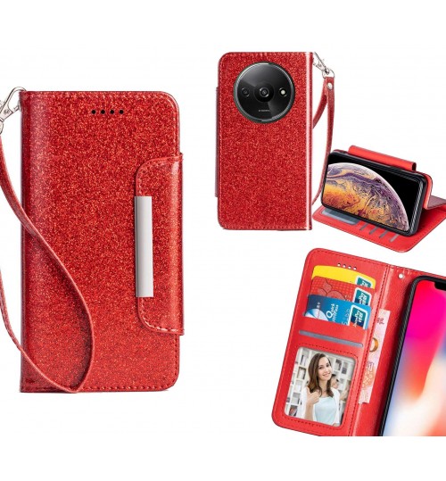 Xiaomi Redmi A3 Case Glitter Wallet Case Id Wide Magnetic Closure - Red