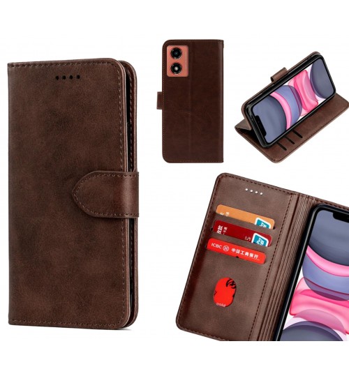 Moto G24 Case Premium Leather Id Wallet Case - Dark Brown