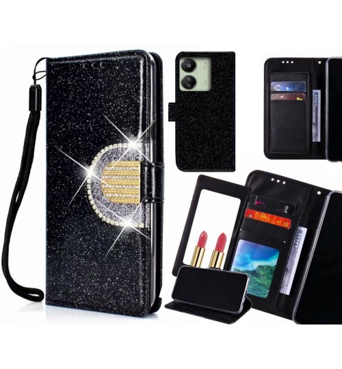 Xiaomi Redmi 13c Case Glaring Wallet Leather Case With Mirror - Black