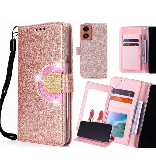 Moto G24 Case Glaring Wallet Leather Case With Mirror - Pink