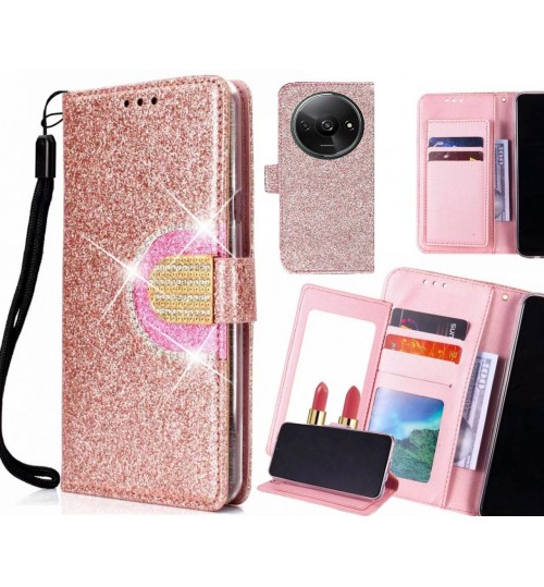 Xiaomi Redmi A3 Case Glaring Wallet Leather Case With Mirror - Pink