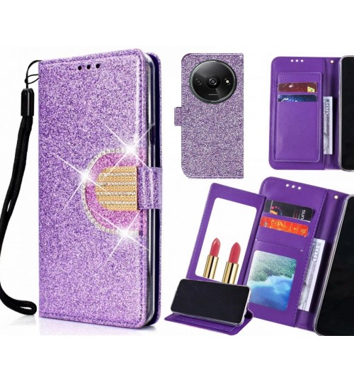 Xiaomi Redmi A3 Case Glaring Wallet Leather Case With Mirror - Purple