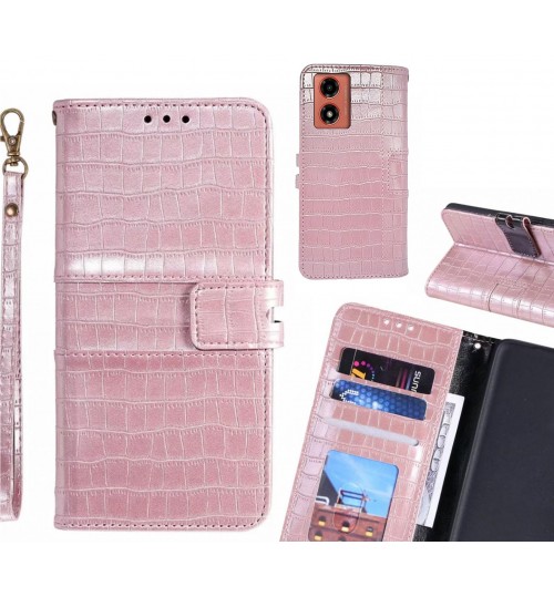 Moto G24 Case Croco Wallet Leather Case - Pink
