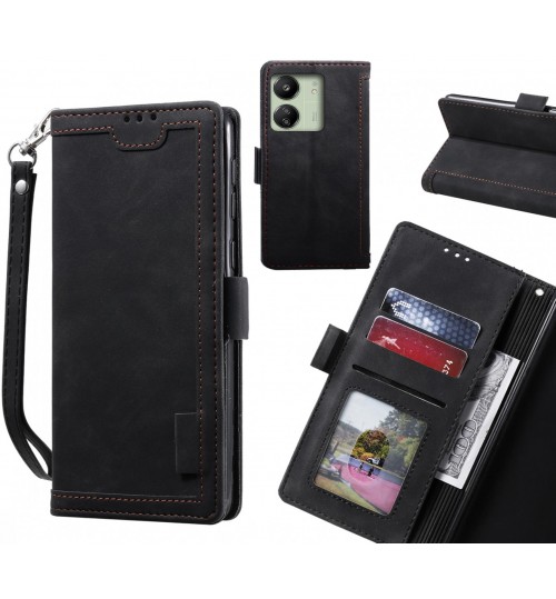 Xiaomi Redmi 13c Case Wallet Denim Leather Case Cover - Black