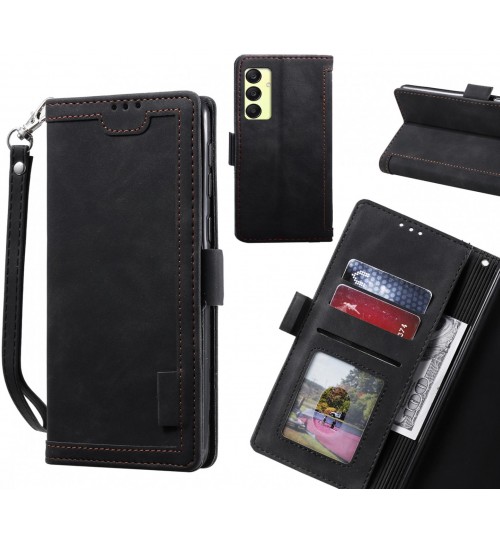 Samsung Galaxy A55 Case Wallet Denim Leather Case Cover - Black