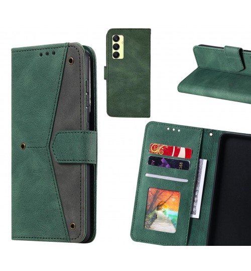 Samsung Galaxy A25 Case Wallet Denim Leather Case Cover - Green