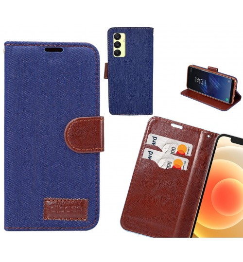 Samsung Galaxy A25 Case Wallet Case Denim Leather Case - Deep Dark Blue