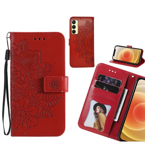 Samsung Galaxy A25 Case Embossed Floral Leather Wallet Case - Red