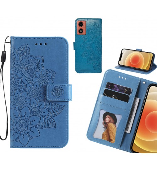 Moto G04 Case Embossed Floral Leather Wallet Case - Blue