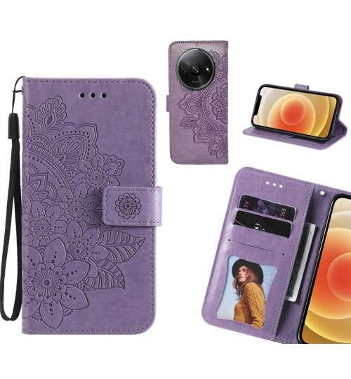 Xiaomi Redmi A3 Case Embossed Floral Leather Wallet Case - Purple