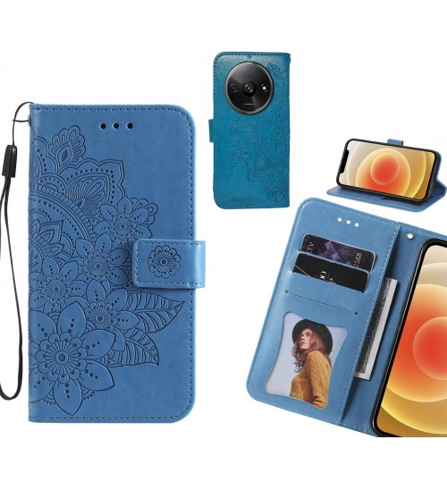 Xiaomi Redmi A3 Case Embossed Floral Leather Wallet Case - Blue