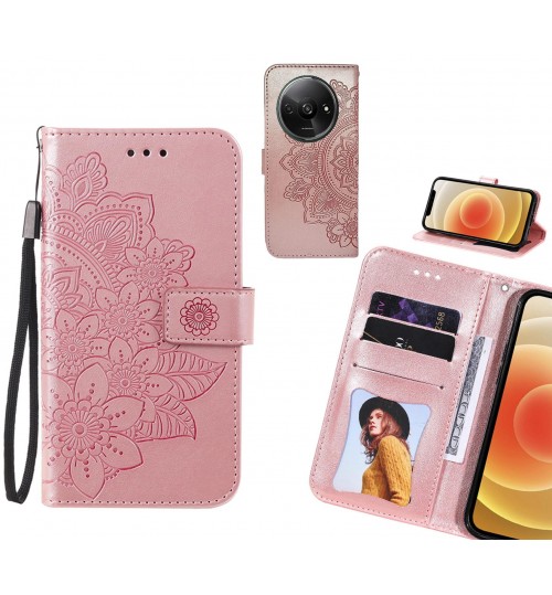 Xiaomi Redmi A3 Case Embossed Floral Leather Wallet Case - Pink