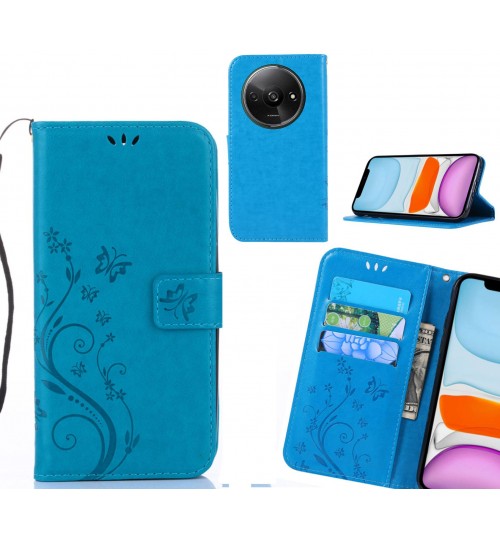 Xiaomi Redmi A3 Case Embossed Butterfly Wallet Leather Cover - Blue