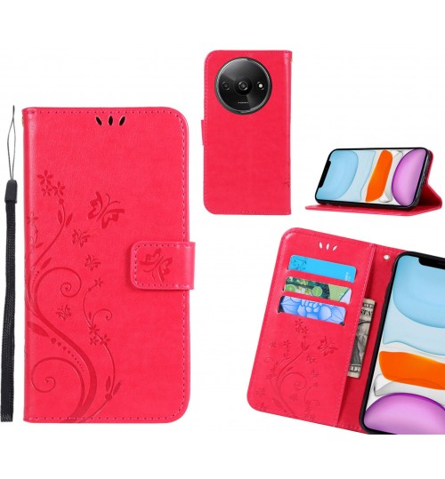 Xiaomi Redmi A3 Case Embossed Butterfly Wallet Leather Cover - Red