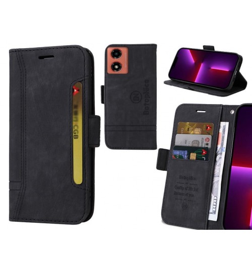 Moto G04 Case Alcantara 4 Cards Wallet Case - Black