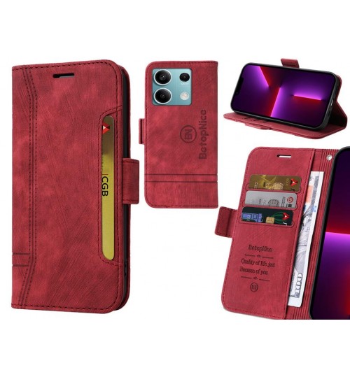 Xiaomi Redmi Note 13 Case Alcantara 4 Cards Wallet Case - Red