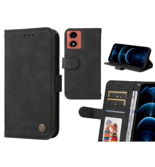 Moto G24 Case Wallet Flip Leather Case Cover - Black