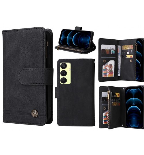 Samsung Galaxy A55 Case 9 Card Slots Wallet Denim Leather Case - Black