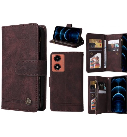 Moto G04 Case 9 Card Slots Wallet Denim Leather Case - Brown