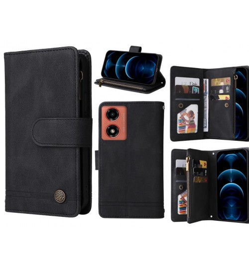 Moto G04 Case 9 Card Slots Wallet Denim Leather Case - Black