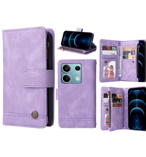 Xiaomi Redmi Note 13 Case 9 Card Slots Wallet Denim Leather Case - Purple
