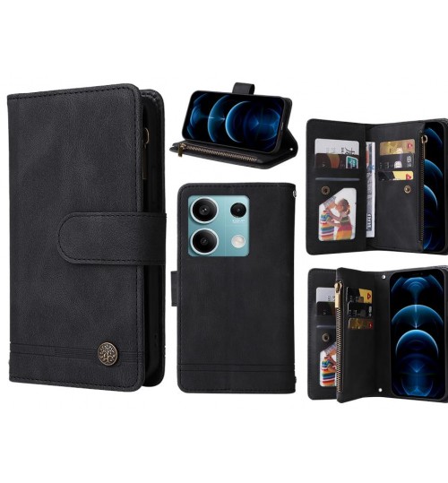 Xiaomi Redmi Note 13 Case 9 Card Slots Wallet Denim Leather Case - Black