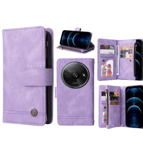 Xiaomi Redmi A3 Case 9 Card Slots Wallet Denim Leather Case - Purple