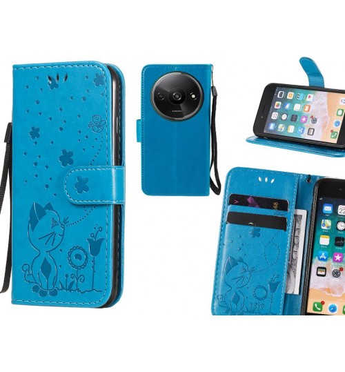 Xiaomi Redmi A3 Case Embossed Wallet Leather Case - Blue