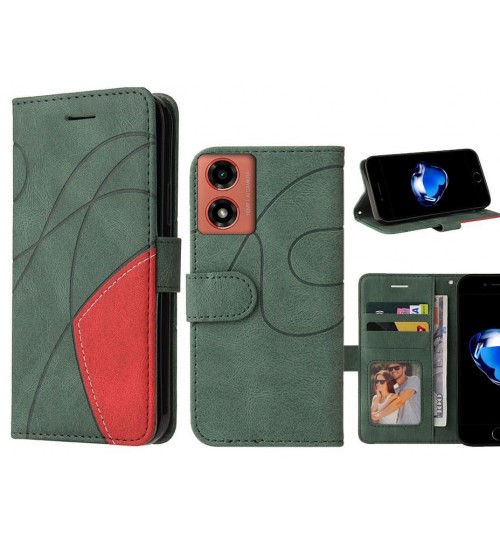 Moto G04 Case Wallet Premium Denim Leather Cover - Green
