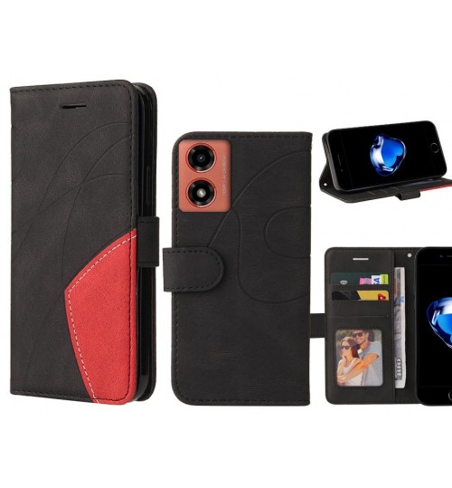 Moto G04 Case Wallet Premium Denim Leather Cover - Black