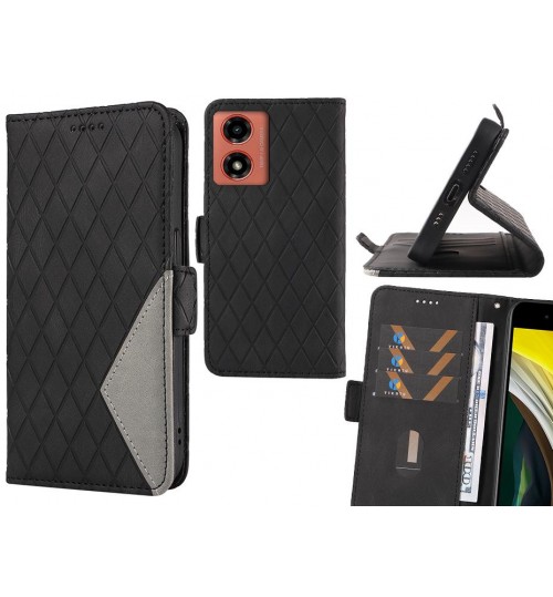 Moto G04 Case Grid Wallet Leather Case - Black