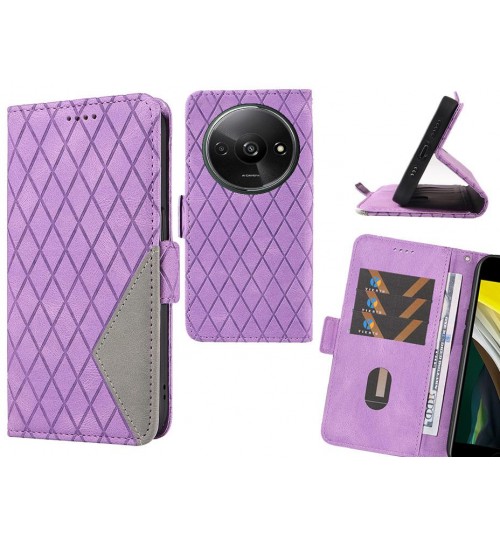 Xiaomi Redmi A3 Case Grid Wallet Leather Case - Purple