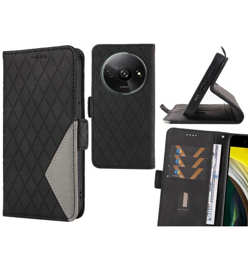 Xiaomi Redmi A3 Case Grid Wallet Leather Case - Black