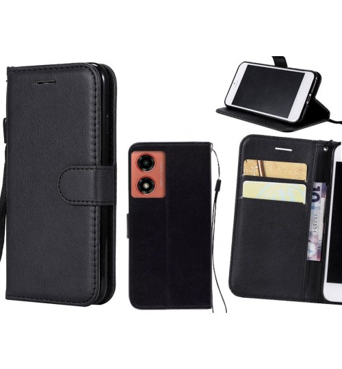 Moto G24 Case Fine Leather Wallet Case - Black
