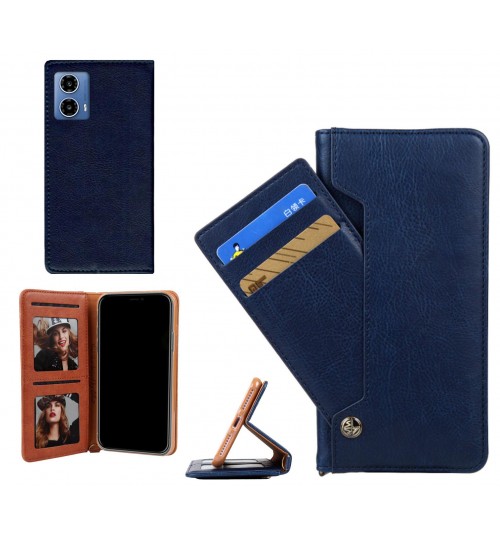 Moto G34 Case Slim Leather Wallet Case 4 Cards 2 Id Magnet - Blue