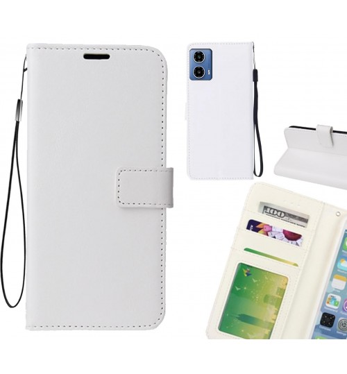 Moto G34 Case Fine Leather Wallet Case - White