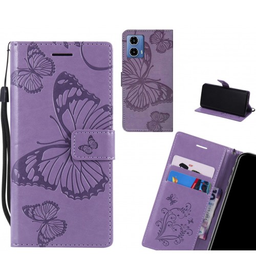 Moto G34 Case Embossed Butterfly Wallet Leather Case - Purple