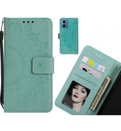 Moto G34 Case Mandala Embossed Leather Wallet Case - Green