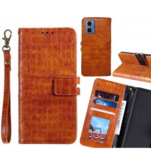 Moto G34 Case Croco Wallet Leather Case - Brown
