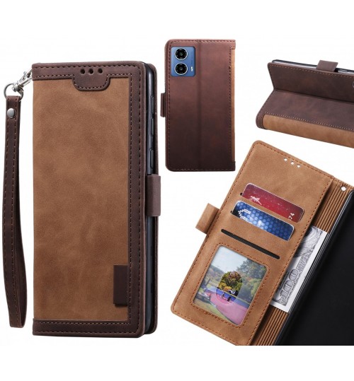Moto G34 Case Wallet Denim Leather Case Cover - Brown