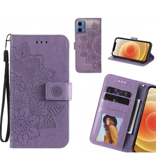 Moto G34 Case Embossed Floral Leather Wallet Case - Purple