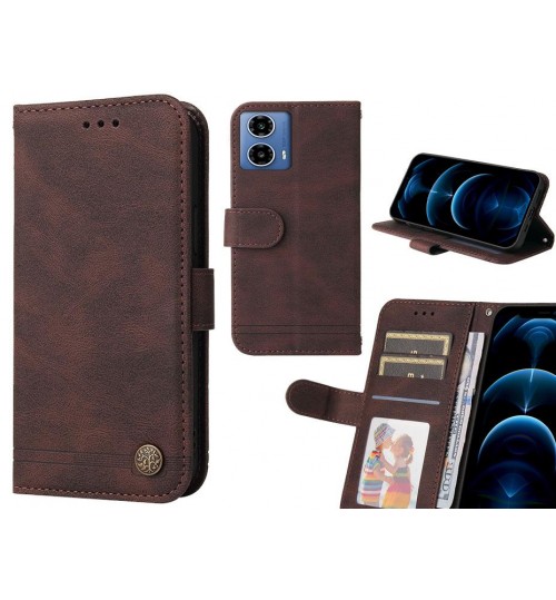 Moto G34 Case Wallet Flip Leather Case Cover - Brown