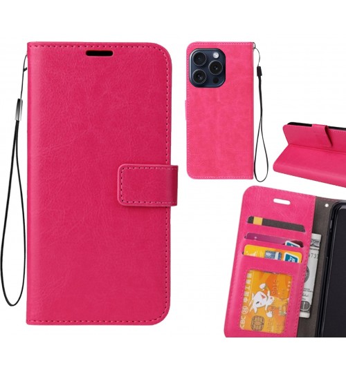 Iphone 16 Pro Max Case Fine Leather Wallet Case - Hot Pink
