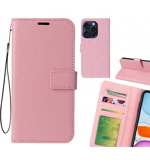 Iphone 16 Pro Max Case Fine Leather Wallet Case - Pink